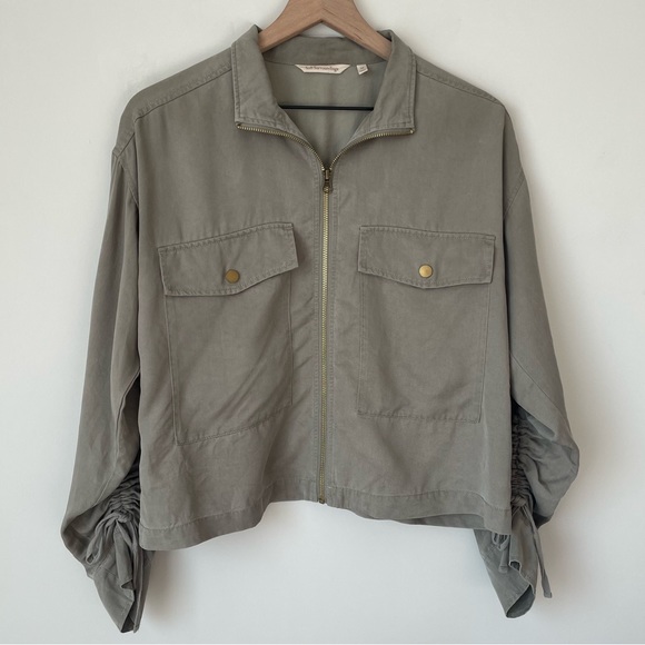 Soft Surroundings Tencel Ruched Zip Up Jacket Lightweight Army Green Size XS - Picture 2 of 7